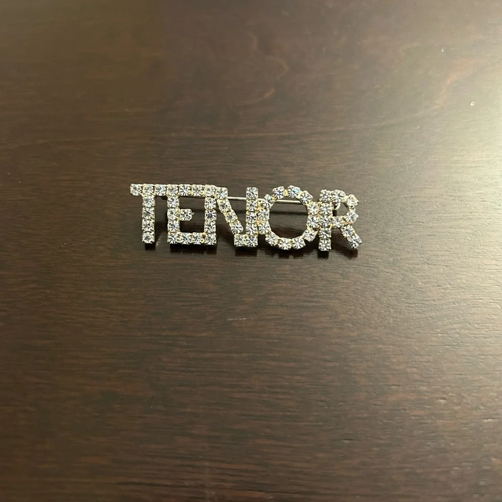 Silver Rhinestone TENOR Brooch - Picture 1 of 6